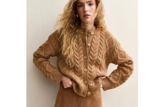 Cable Knit Cardigan – Camel Brown