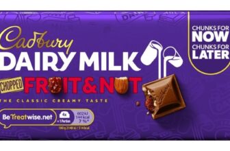 Cadbury Dairy Milk Fruit & Nut Chocolate Bar 56 g (Pack of 1) The Classic Creamy Taste in a Grab Pack Size Bar, Chocolate Chunks to Gift or Share
