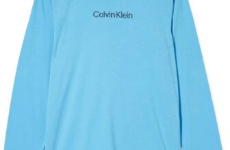 Calvin Klein Mens Crew Neck Long Sleeve Top, Blue (Ethereal Blue), Size M Only