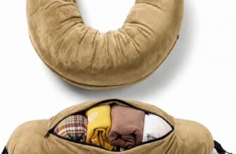 Campoverde Travel Neck Pillow Storage Bag, U-Shaped Pillowcase with Adjustable Shoulder Strap, Portable Organizer for Flight, Train and Car Travel(Khaki)
