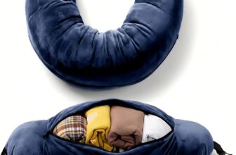 Campoverde Travel Neck Pillow Storage Bag, U-Shaped Pillowcase with Adjustable Shoulder Strap, Portable Organizer for Flight, Train and Car Travel(Navy)