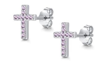 Cangall Purple Silver Cross Stud Earrings