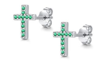 Cangall Silver Earrings for Women, Green Zircon Cross