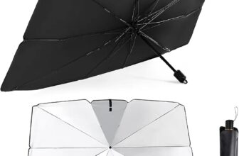Car Windshield Sun Shade Umbrella, Foldable 360 Rotatable Bendable Support Rod, 99% Uv Protection, Keeps Car Cooler, Reflective Uv & Heat Protection, One-Touch Open, For Cars Suvs Trucks