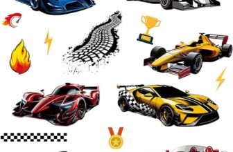 Cartoon Racing Car Wall Stickers (60x30cm), Removable Vinyl Vehicle Large Sports Car Decals for Boys Bedroom, Kids Room, Playroom & Nursery Wall Decor