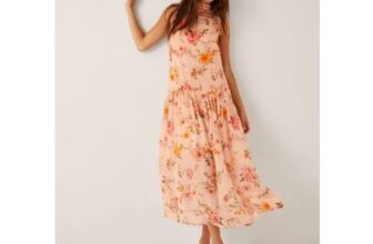 Cassia Floral Print Midi Dress Nude