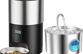 Cat Water Fountain for Drinking and Feeder: Stainless Steel Cat Fountain and Automatic Cat Feeder with Timer, 5L Pet Feeder for Dry Food & 2L Water Fountain Cats Bowl, Programmable Pet Food Dispenser