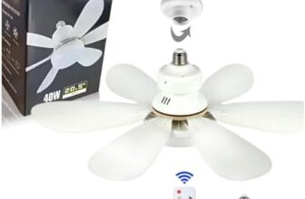 Ceiling Fan with Lights and Remote, E27 Bayonet Screw in Ceiling Fans Lights, Dimmable Led Outdoor Lights with Fan, 52cm Small Bulb Fans for Bedroom Kitchen Bathroom Garage