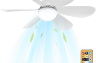 Ceiling Fans with Lights and Remote Control, Ceiling Fan Light with 6 Blades Supports, 3 Speeds Adjustment, 3 Color Switching, Timing, Fan Light Ceiling for Bedroom, Living Room, Kitchen