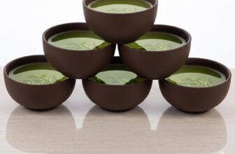 Ceramic Kung Fu Tea Cups Set of 6, Large Straight-Sided Tasting Bowls for Chinese Gongfu Tea, Traditional Zisha Style Stoneware Teacups for Home Office Ceremony, Dark Brown Finish