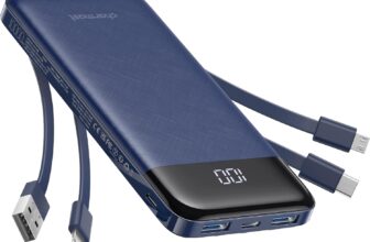 Charmast Power Bank with Built in Cables X 4, 10000mAh Portable Charger Slim Type C Powerbank 6 Outputs 3 Inputs, LED Display, Travel Essentials, USB C Battery Pack Compatible with iPhone17/Samsung