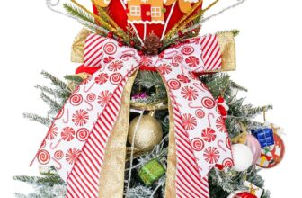 Christmas Tree Topper Hat, Gingerbread Man Xmas Tree Toppers Large Red Sequins Hat with Lengthened Ribbon, Christmas Tree Ornaments for Christmas Holiday