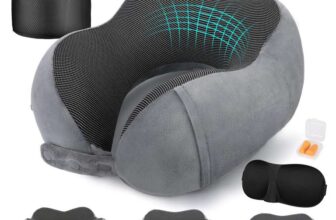 Cirorld Memory Foam Travel Neck Pillow with Eye Mask, Ear Plugs & Carry Bag