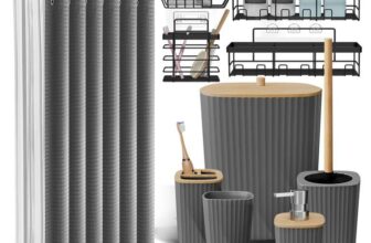 Clara Clark 25PC Modern Rustic Boho Grey Bathroom Accessory Set with Shower Caddy, Toothbrush Holder, Soap Dispenser, Trash Can