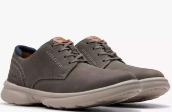 Clarks Bradley Plain Light Grey Nubuck / Light Brown Leather Shoes (Size: 6-11) – W/Code