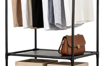 Clothes Rail Clothing Rack Shoe Storage Unit Freestanding Garment Rack with 4-Tier Storage Shelves, Metal Clothing Rack and Shoe Organizer for Bedroom Hallway Entryway Closet Black