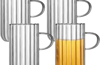 Coffee Mugs 4 Piece Set, Clear Iced Coffee Glass Cups, Clear Glass Cups with Handle, for Juice, Beverage, Milk, Cocktails, and More