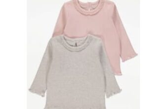 Collared Ribbed Long Sleeve Tops 2 Pack