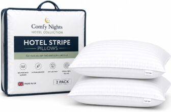 Comfy Nights Pillow 2 Pack Hotel Quality Stripe Bed Pillow Hypoallergenic & Anti Dust Mite Resistant Firm Support Side Sleeper Bounce Back Pillows (Pack of 2)