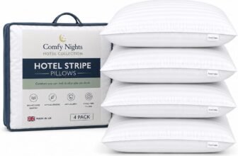 Comfy Nights Pillow 4 Pack Hotel Quality Stripe Bed Pillows Hypoallergenic & Anti Dust Mite Resistant Firm Support Side Sleeper Bounce Back Pillow (Pack of 4)