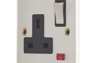 Contactum Iconic 13A 1-Gang DP Switched Socket Outlet Brushed Steel with Neon with Black Inserts (Free C&C)