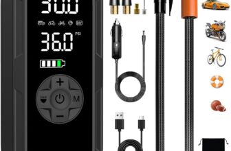 Corded/Cordless Tyre Inflator Portable Air Compressor, 6000 mAh 150PSI 12V DC Electric Tyre Pump with LED Lights, Auto Shut-Off, Rechargeable as Power Bank, for Car, Bike, Motorbike, Ball