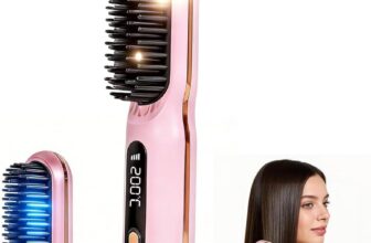 Cordless Hair Straightening Brush, Cordless Hair Straightener Brush with 4 Settings,TravelHair Straightener with LED Screen, USB Rechargeable Hairbrush,Heated Brush for Short Hair Long Hair