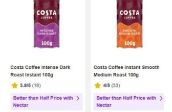 Costa Coffee Instant Smooth or Dark Roast. (Nectar Price)