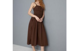 Cotton Square Neck Ruched Midi Dress