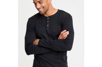Cotton Traders Black Long Sleeve Grandad Base Layer Top