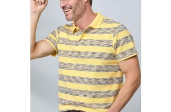 Cotton Traders Short Sleeve Yellow Textured Stripe Polo Shirt