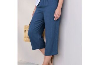 Cotton Traders Steel Blue Viscose Linen Blend Cropped Trousers