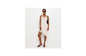 Cream Jersey Lace Trim Asymmetric Hem Cami Dress