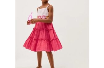 Crochet Flower Tiered Dress Pink