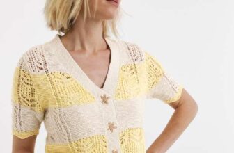 Crochet Patchwork Cardigan in Yellow Stripe, sizes 8/10 – 32/34