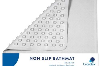 Croydex Rubagrip Square Shower Mat – Secure Grip Suction Cups for a Non Slip Shower Mat with Anti Mould and Anti-Bacterial Additive 53x53cm