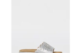 Cushion Walk Silver Floral Slide Sandals – Wide Fit (E)