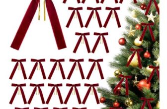 DARENYI 24Pcs Velvet Red Christmas Tree Bows