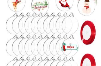 DARENYI 80Pcs Clear 7.6cm Acrylic Christmas Baubles Blanks with Ribbon