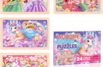 DERAYEE 4 Wooden Jigsaw Puzzles Set, 24 Pieces Princess Themed Gift Box Jigsaw Puzzle Educational Toys for Kids Girls Age 3 Years Up