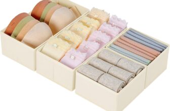 DIMJ Drawer Organizer, Foldable Fabric Storage System, Drawer Inserts for Cupboards, Wardrobe Organiser for Clothes, Beige, Pack of 4