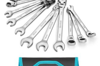 DURATECH 12-Piece Flex-Head Ratchet Spanner 8-19mm, Combination Wrench Set 72 Tooth Ratchet, Chrome Vanadium Steel, Metric, Poll-up Pouch