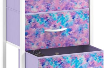 DWVO Chest of Drawers, Fabric Chest of Drawers, Bedroom Cabinet with 4 Drawers,Dresser for Bedroom,Living Room With Handles,Wood Top and Sturdy Steel Frame, Purple