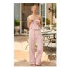 Dalila Wide-Leg Cotton-Poplin Trousers in Pink White Stripe