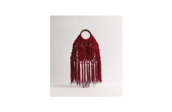 Dark Burgundy Macrame Tassel Top Handle Bag