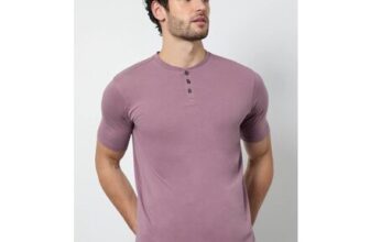 Dark Pink Grandad Neck T-Shirt