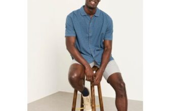 Dark Teal Blue Short Sleeve Relaxed Fit Garment Dye Geo Textured Shirt