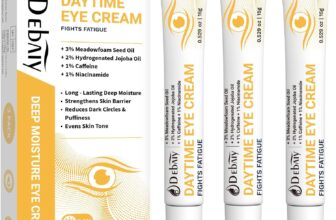 Daytime Eye Cream with 2% Jojoba Oil Anti-Wrinkle Anti-Aging Moisturizing Under Eye Cream 1% Caffeine Fight Fatigue, Dark Circles & Puffiness (3 Pack 15g Each)