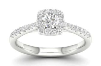 De Beers Certified Engagement Ring 18ct White Gold & Platinum Cushion Halo 0.50ct Diamond Ring (Limited Sizes) Free C&C