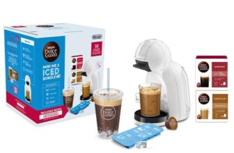 DeLonghi Nescafé Dolce Gusto Mini Me 2 Iced Coffee Bundle – Coffee Capsule Machine with Compact Design, Automatic Shutdown, Hot and Cold